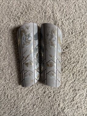 Gray and Gold Patterned Shin Guards